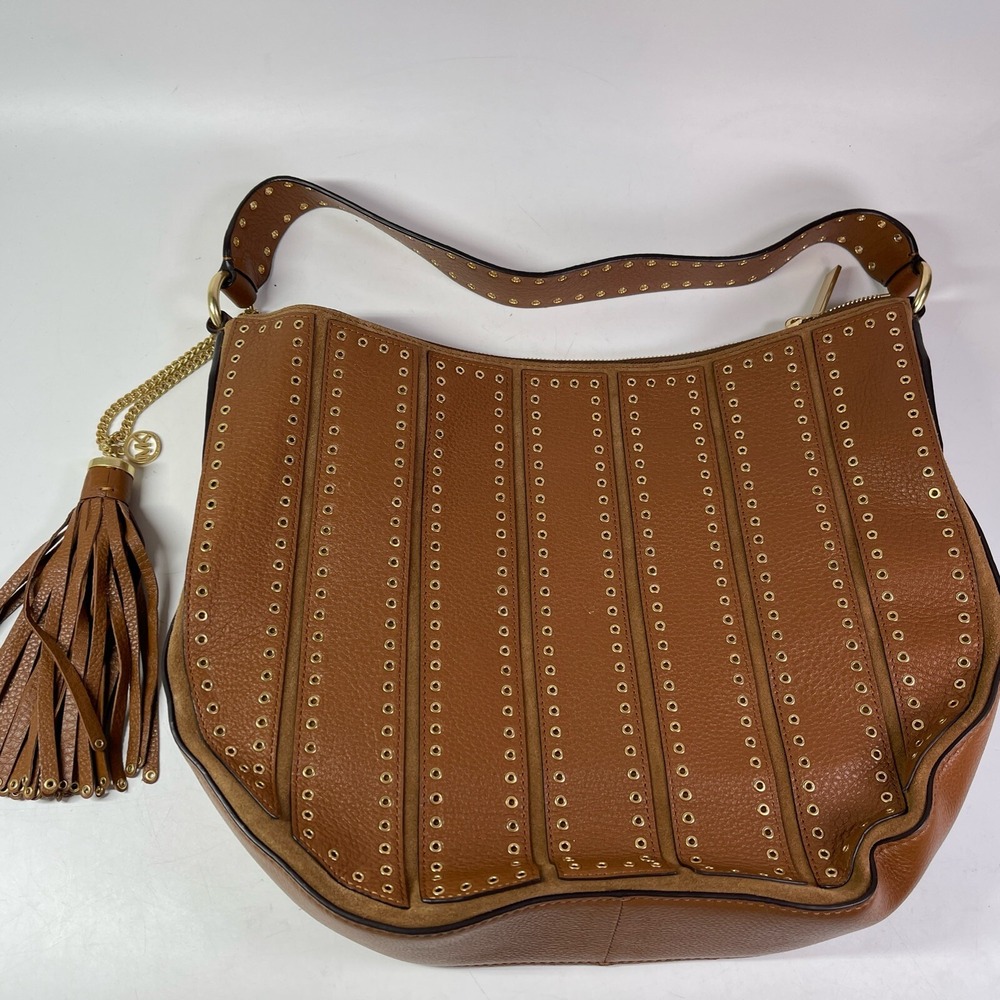 Michael Kors Brooklyn Grommet Convertible Hobo Caramel & Gold Leather